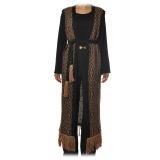Elisabetta Franchi - Long Gilet with Fringes - Black - Pullover - Made in Italy - Luxury Exclusive Collection