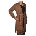Elisabetta Franchi - Oversize Cardigan with Fringes - Brown - Pullover - Made in Italy - Luxury Exclusive Collection