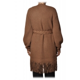 Elisabetta Franchi - Oversize Cardigan with Fringes - Brown - Pullover - Made in Italy - Luxury Exclusive Collection