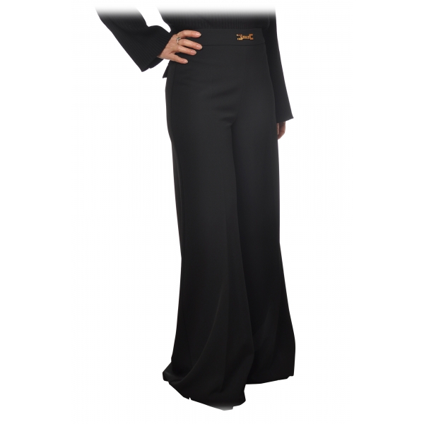 Elisabetta Franchi - High-Waisted Model with Wide Leg - Black - Trousers - Made in Italy - Luxury Exclusive Collection