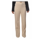 Elisabetta Franchi - High-Waisted Model with Wide Leg - Beige - Trousers - Made in Italy - Luxury Exclusive Collection