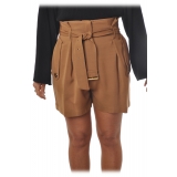 Elisabetta Franchi - Shorts Vita Alta in Tessuto Leggero - Marrone - Pantaloni - Made in Italy - Luxury Exclusive Collection