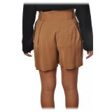 Elisabetta Franchi - Shorts Vita Alta in Tessuto Leggero - Marrone - Pantaloni - Made in Italy - Luxury Exclusive Collection