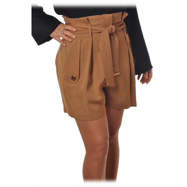 Elisabetta Franchi - High-Waist Shorts in Light Fabric - Brown - Trousers - Made in Italy - Luxury Exclusive Collection