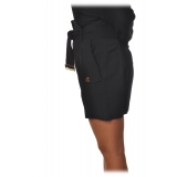 Elisabetta Franchi - Shorts Vita Alta in Tessuto Leggero - Nero - Pantaloni - Made in Italy - Luxury Exclusive Collection