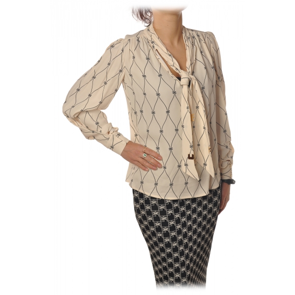 Elisabetta Franchi - Shirt with Open Neckline - Cream - Shirt - Made in Italy - Luxury Exclusive Collection