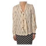 Elisabetta Franchi - Shirt with Open Neckline - Cream - Shirt - Made in Italy - Luxury Exclusive Collection