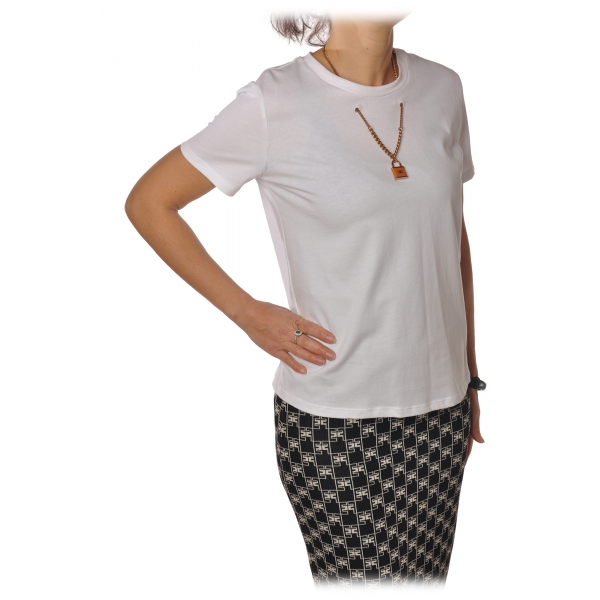 Elisabetta Franchi - Short Sleeve T-Shirt with Detail - White - T-Shirt - Made in Italy - Luxury Exclusive Collection