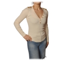 Elisabetta Franchi - Sweater with V-Neckline -  White - Pullover - Made in Italy - Luxury Exclusive Collection