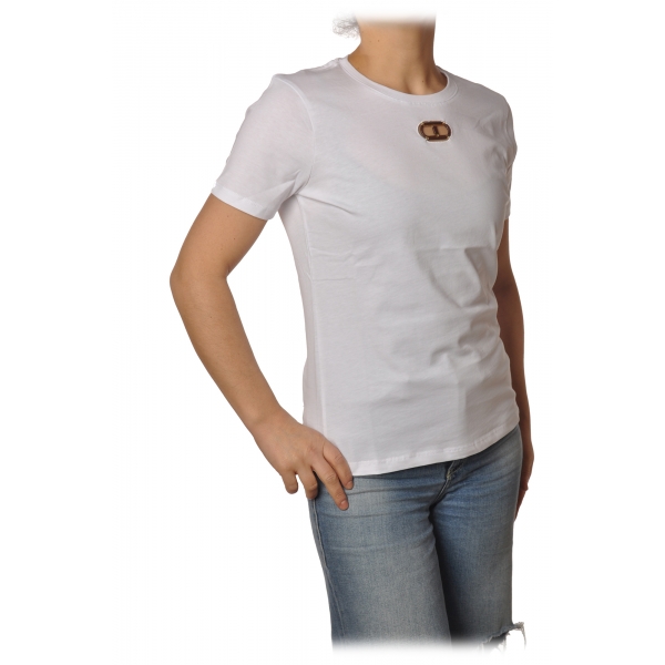 Elisabetta Franchi - T-Shirt Manica Corta Avvitata - Bianco - T-Shirt - Made in Italy - Luxury Exclusive Collection