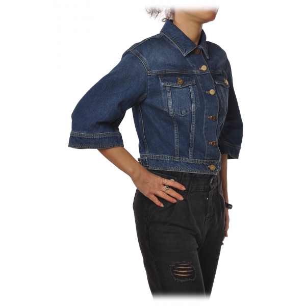 Elisabetta Franchi - Giacca in Denim con Logo - Blu - Giacca - Made in Italy - Luxury Exclusive Collection