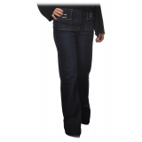 Elisabetta Franchi - Pantalone a Vita Alta in Denim non Slavato - Blu - Pantaloni - Made in Italy - Luxury Exclusive Collection