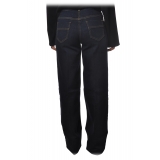 Elisabetta Franchi - High-Waisted Model in Non-Washed Canvas - Blue - Trousers - Made in Italy - Luxury Exclusive Collection