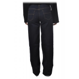 Elisabetta Franchi - Pantalone a Vita Alta in Denim non Slavato - Blu - Pantaloni - Made in Italy - Luxury Exclusive Collection