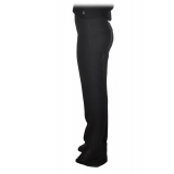 Elisabetta Franchi - Pantalone a Vita Alta in Tessuto Tecnico - Nero - Pantaloni - Made in Italy - Luxury Exclusive Collection