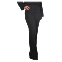 Elisabetta Franchi - Pantalone a Vita Alta in Tessuto Tecnico - Nero - Pantaloni - Made in Italy - Luxury Exclusive Collection