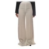 Elisabetta Franchi - High-Waisted Model with Leather Belt - Beige - Trousers - Made in Italy - Luxury Exclusive Collection