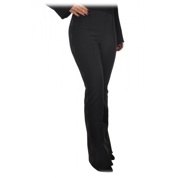 Elisabetta Franchi - High-Waisted Model with Logo - Black - Trousers - Made in Italy - Luxury Exclusive Collection