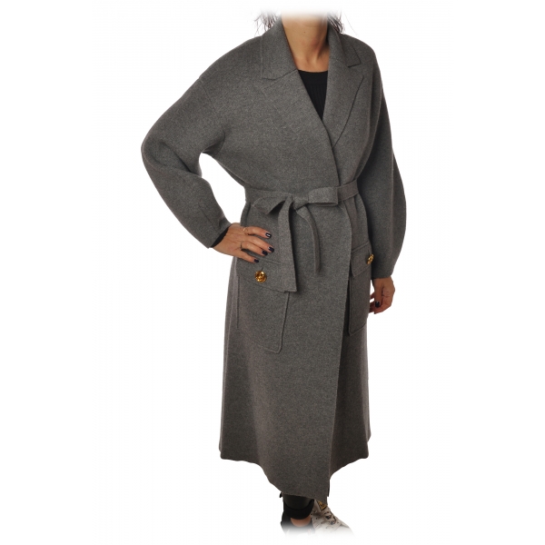 Elisabetta Franchi - Oversize Coat with Two Patch - Grey - Jacket - Made in Italy - Luxury Exclusive Collection