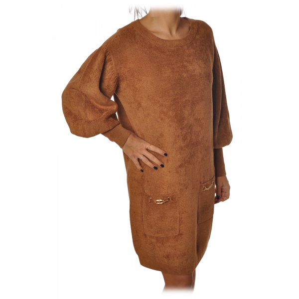 Elisabetta Franchi - Short Dress with Two Pockets - Bronze - Dress - Made in Italy - Luxury Exclusive Collection