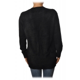 Elisabetta Franchi - V-Neck Cardigan with Closure  - Black - Pullover - Made in Italy - Luxury Exclusive Collection