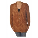 Elisabetta Franchi - V-Neck Cardigan with Closure  - Bronze - Pullover - Made in Italy - Luxury Exclusive Collection