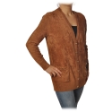 Elisabetta Franchi - V-Neck Cardigan with Closure  - Bronze - Pullover - Made in Italy - Luxury Exclusive Collection
