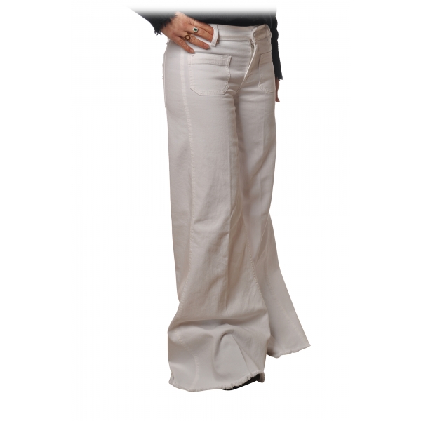 Dondup - Pantalone Modello Flaire a Vita Alta - Bianco - Pantalone - Luxury Exclusive Collection