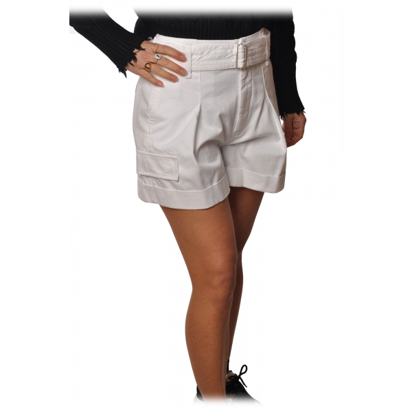 Dondup - High-Waisted Shorts with Finishing Belt - White - Trousers - Luxury Exclusive Collection