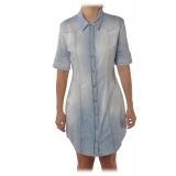 Dondup - Short-Sleeves Shirt Model with Collar - Blue Denim - Dresses - Luxury Exclusive Collection