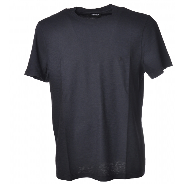 Dondup - Short-Sleeved T-shirt with Metal Logo on One Side - Blue - T-shirt - Luxury Exclusive Collection