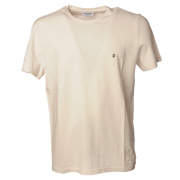 Dondup - Short-Sleeved T-shirt with Metal Logo on One Side - Cream White - T-shirt - Luxury Exclusive Collection