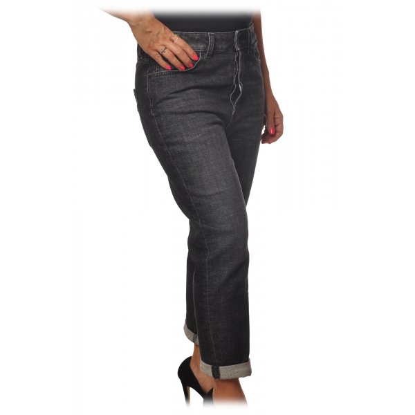 Dondup - Pantalone Modello Zoe a Vita Regolare - Nero - Pantalone - Luxury Exclusive Collection