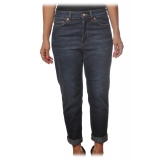 Dondup - Regular-Waist Zoe Trousers with Covered Buttons - Dark Blue - Trousers - Luxury Exclusive Collection