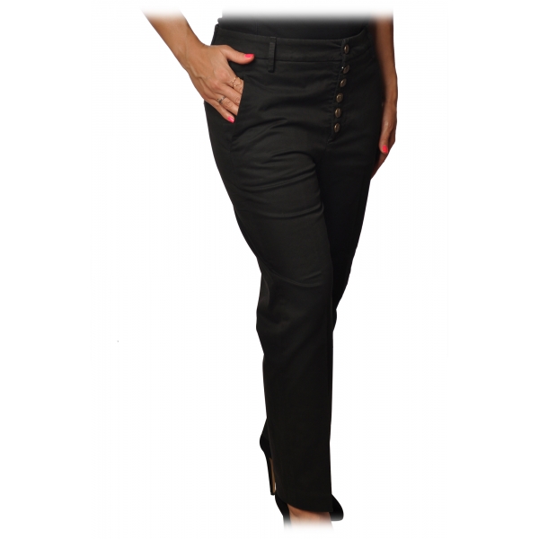 Dondup - Nima Trousers with Metal Closure Buttons - Black - Trousers - Luxury Exclusive Collection