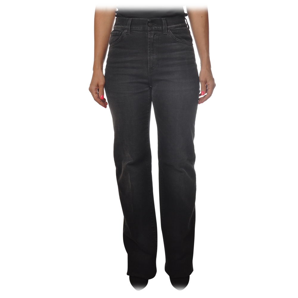 Dondup - Mabel Trousers Made of Washed Denim Canvas - Black - Trousers ...