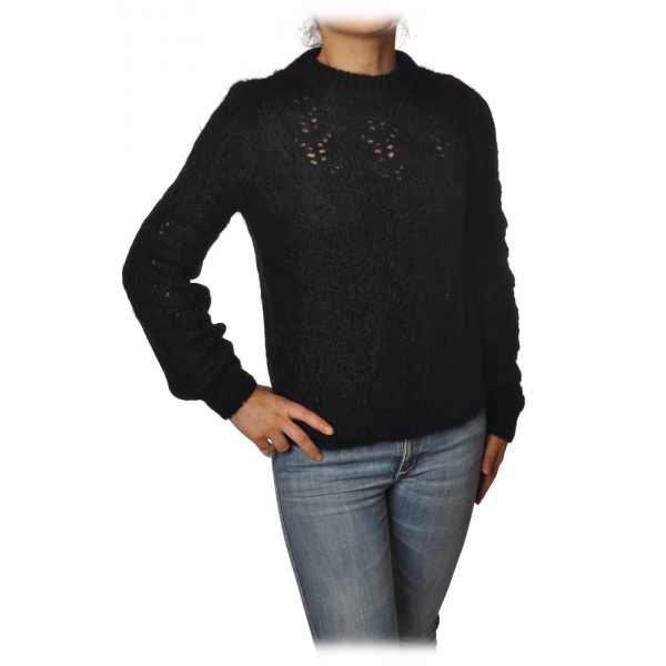 Dondup -Long-Sleeved Crewneck Model Short at Waist  - Black - Knitwear - Luxury Exclusive Collection