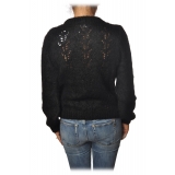 Dondup -Long-Sleeved Crewneck Model Short at Waist  - Black - Knitwear - Luxury Exclusive Collection