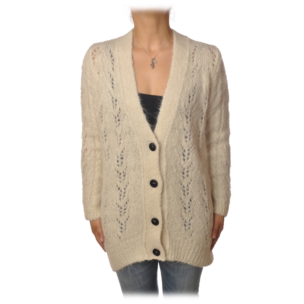 Dondup - Open Cardigan With Four Buttons - Cream - Knitwear - Luxury ...
