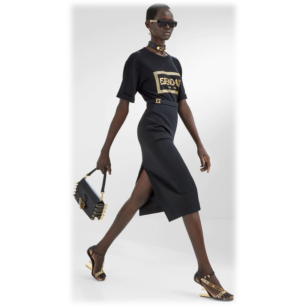 Fendace Fendi Versace 14 x 13 x 5 Empty Black Gold Logo Shopping Gift Paper  Bag