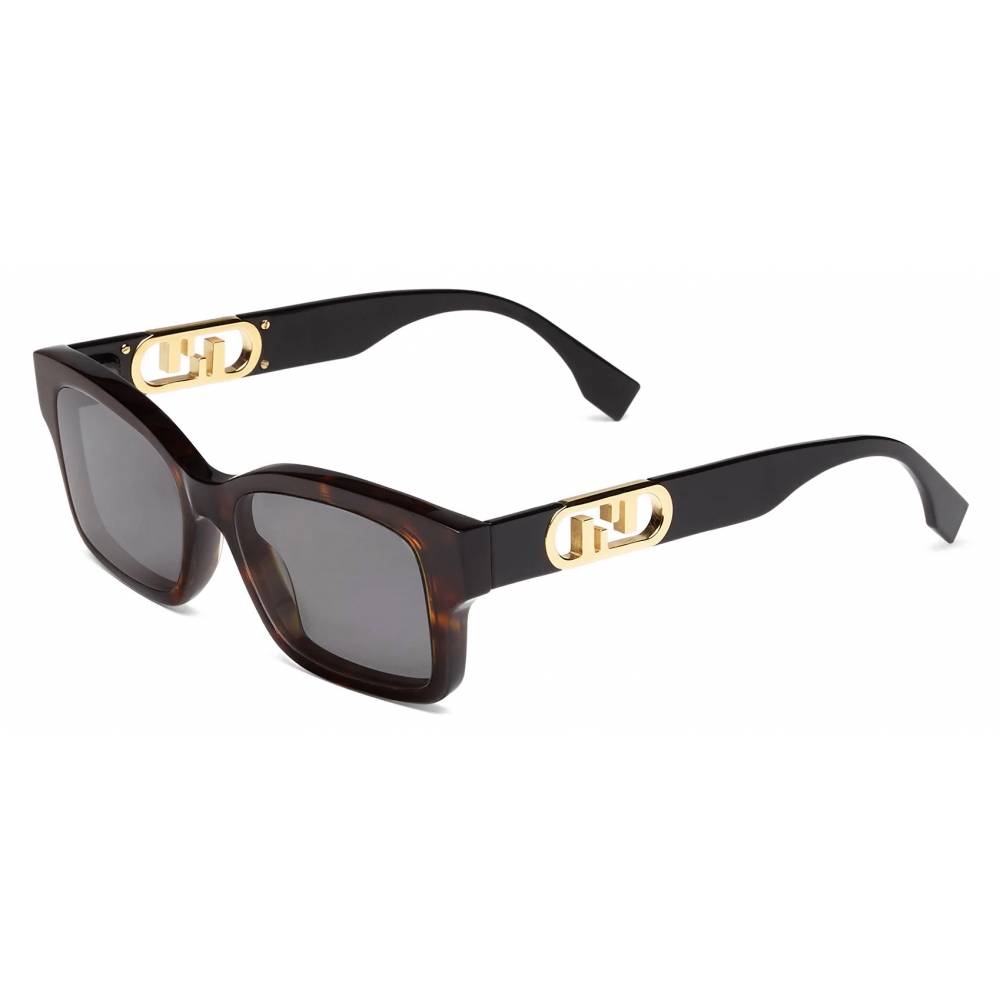 O Lock Rectangular Sunglasses in Black - Fendi