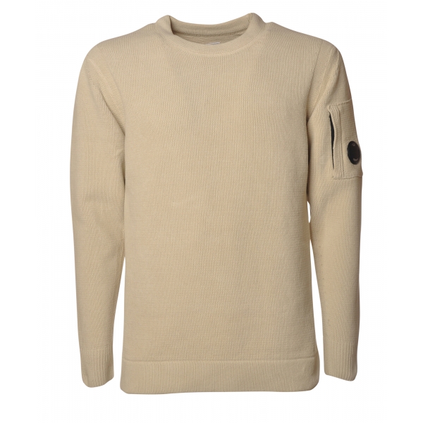 C.P. Company - Long Sleeve Crewneck With Bubble Logo - Cream - Pullover - Luxury Exclusive Collection