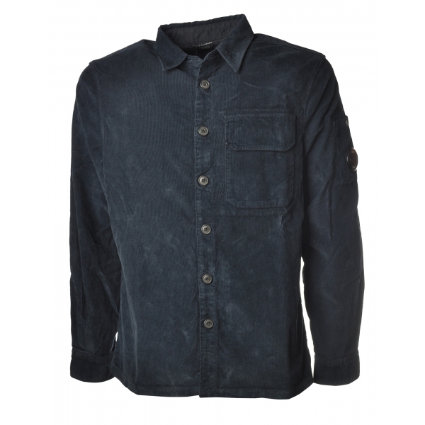 C.P. Company - Shirt With Front Pocket and Logo - Blue - Shirts - Luxury Exclusive Collection