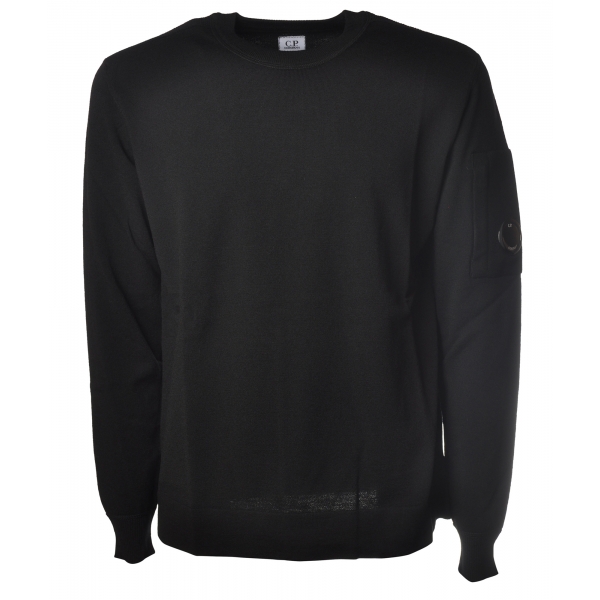 C.P. Company - Crewneck With Logo in Wool - Black - Sweater - Luxury Exclusive Collection