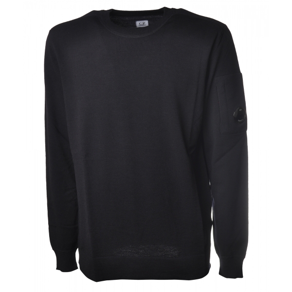 C.P. Company - Crewneck With Logo in Wool - Blue - Sweater - Luxury Exclusive Collection
