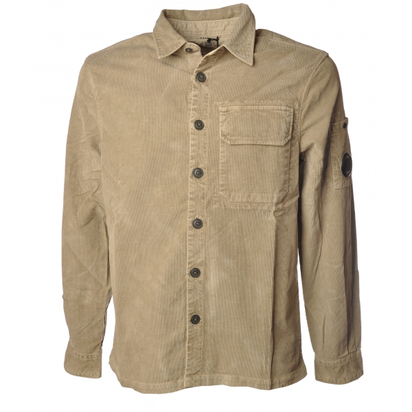 C.P. Company - Shirt With Front Pocket and Logo - Beige - Shirts - Luxury Exclusive Collection