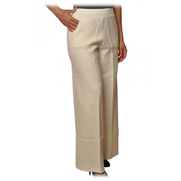 Twinset - Palazzo Trousers in Knit - White - Trousers - Made in Italy - Luxury Exclusive Collection