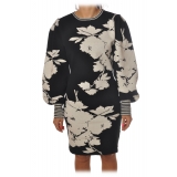 Twinset - Crew-neck Dress in Flower Pattern - Black/White - Dress - Made in Italy - Luxury Exclusive Collection