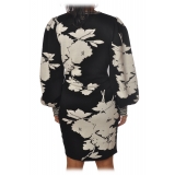 Twinset - Crew-neck Dress in Flower Pattern - Black/White - Dress - Made in Italy - Luxury Exclusive Collection