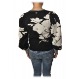 Twinset - Crewneck in Floral Pattern - Black/White - Knitwear - Made in Italy - Luxury Exclusive Collection